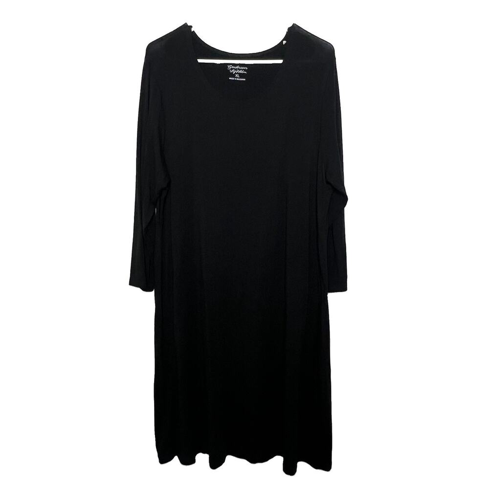 Gudrun Sjoden Black 3/4 Sleeve Midi Dress Lagenlook Minimalist XL Modest Ad25